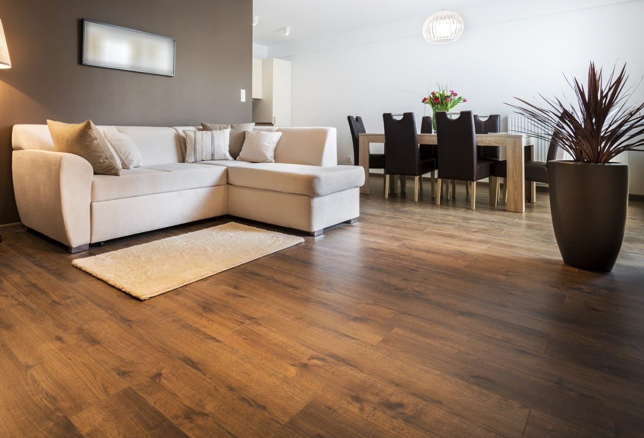Dark wood colored laminate flooring in a Houston, TX, home.